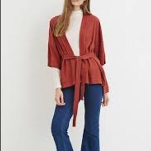Shop The Trends Kimono Minimalist Belted Open Front Lounge Wear Rust Size L